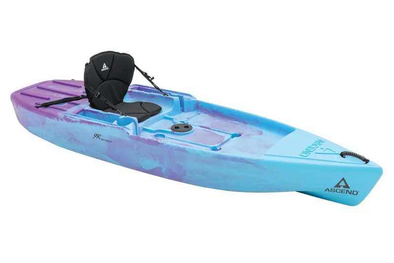 The Image of 2022 Ascend 9R Sport Sit-On kayak in blue-purple, displayed outdoors. - 0