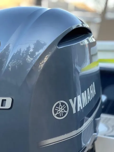 Slide: The Image of Yamaha outboard motor on 2022 NorthCoast 235 HT boat, close-up view. - 7
