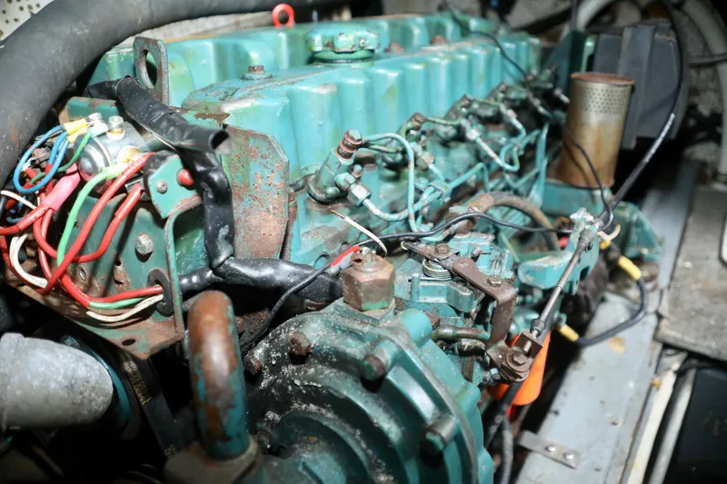 Slide: The Image of Engine of a 1979 Sea Ranger 37 boat, close-up view. - 2