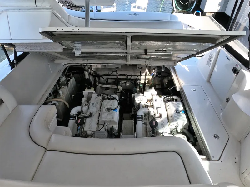 Slide: The Image of Engine compartment of a 2007 Sea Ray 44 Sundancer yacht with open hatch. - 21