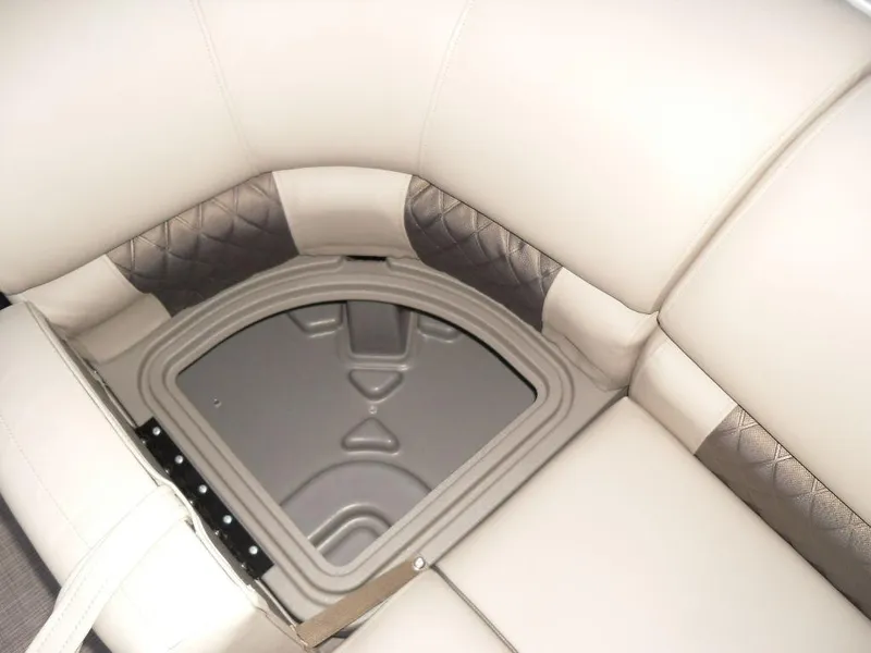 Slide: The Image of Sun Tracker PARTY BARGE® 22 XP3 2023, under-seat storage compartment. - 12