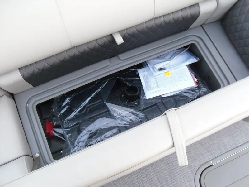 Slide: The Image of Storage compartment in 2023 Sun Tracker PARTY BARGE® 22 XP3 pontoon boat. - 21