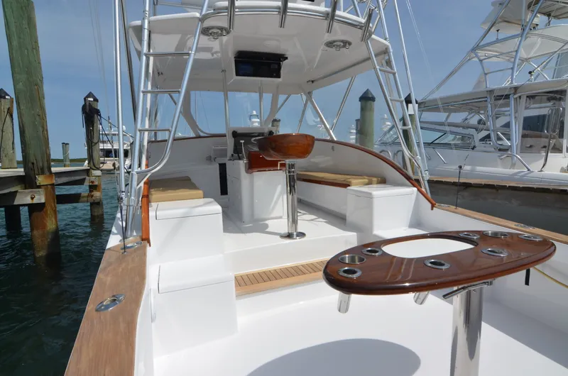 Slide: The Image of 1993 Gamefisherman Open boat at dock, interior view. - 35