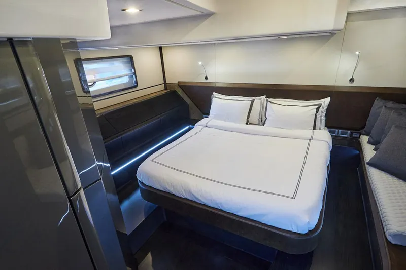 Slide: The Image of Luxurious bedroom interior of 2025 Schaefer 510 GT yacht with modern design. - 24