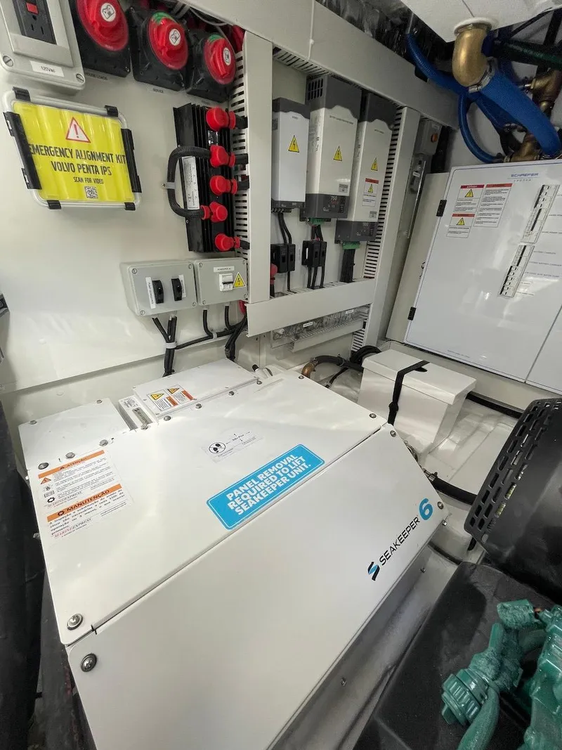 Slide: The Image of Engine room of 2025 Schaefer 510 GT with Seakeeper 6 stabilizer and emergency alignment kit. - 42