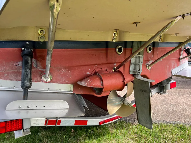 Slide: The Image of 2013 Ranger Tugs R-27 boat stern with propeller and rudder details. - 16