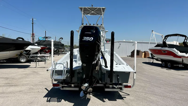 Slide: The Image of 2023 Dargel KAT 250 DX boat with 350 HP engine, rear view. - 4