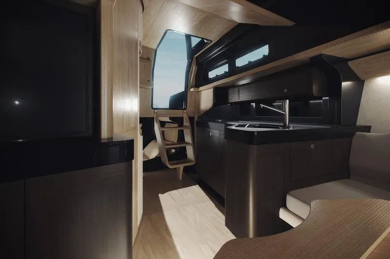 Slide: The Image of Interior of 2024 Windy SRL/SR60 yacht with modern kitchen and seating area. - 7