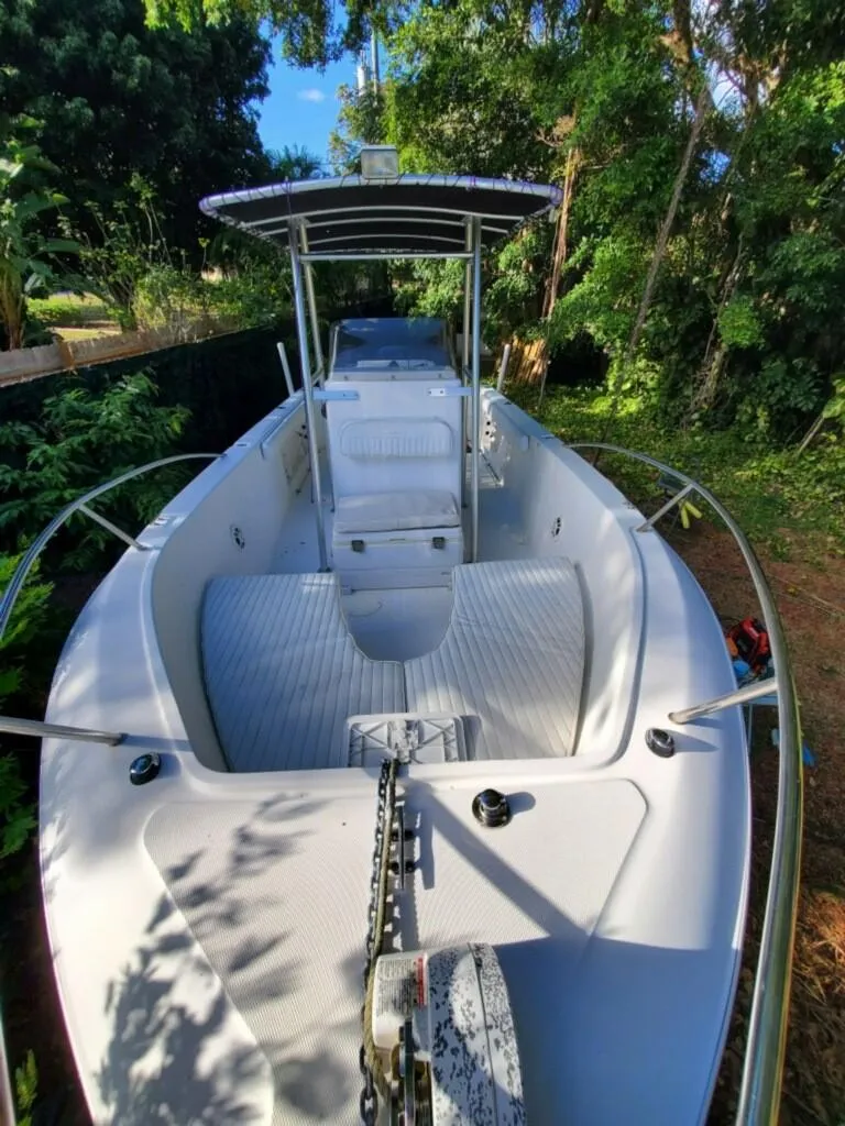 The Image of 2006 Sea Fox 256 Center Console boat in a lush, green outdoor setting. - 1
