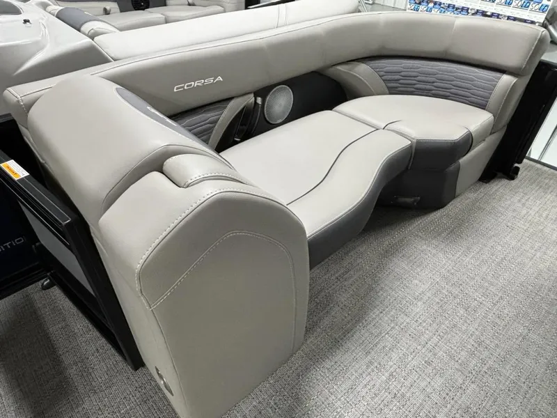 Slide: The Image of 2024 Barletta Corsa 23UA boat interior with luxurious seating and modern design. - 9