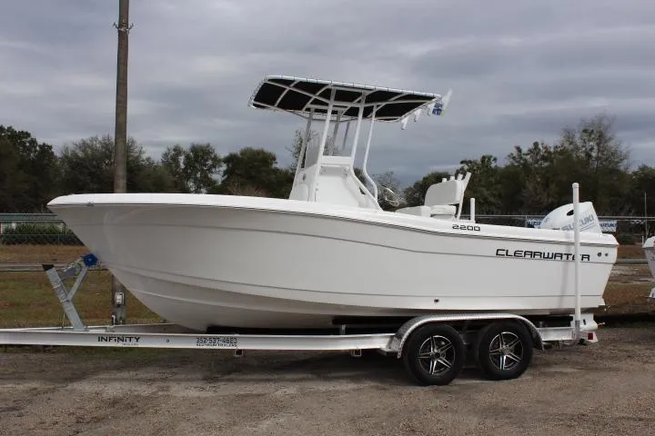 The Image of 2024 Clearwater 2200 boat on a trailer, side view. - 1