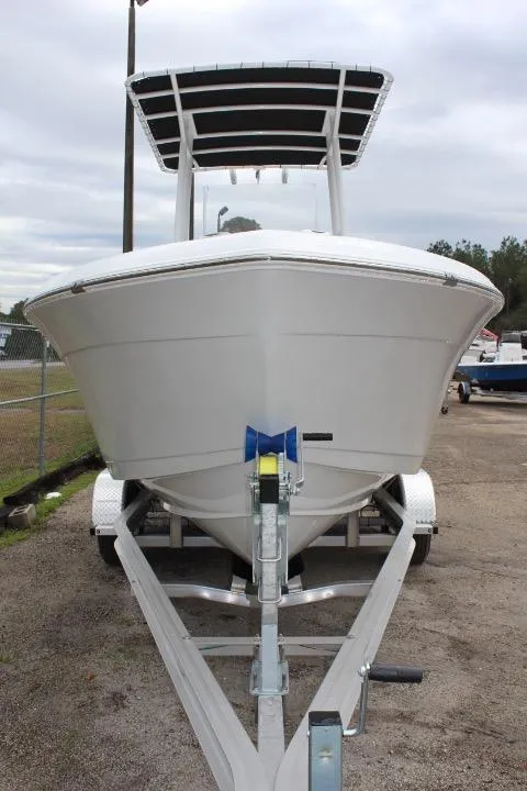 Slide: The Image of 2024 Clearwater 2200 boat on trailer, front view. - 11
