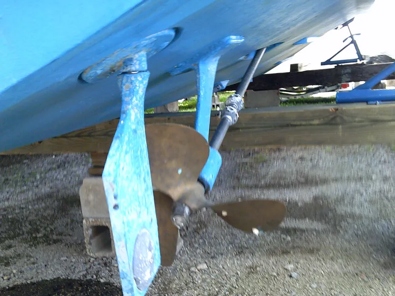 Slide: The Image of Propeller and rudder of a 1980 Bertram 28 Flybridge Cruiser boat. - 23