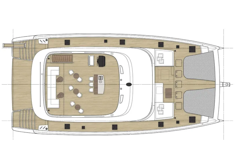 Slide: The Image of Top view of 2025 Sunreef 80 yacht layout, featuring spacious deck and seating areas. - 37