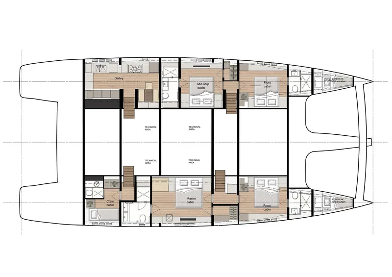 Slide: The Image of Floor plan of 2025 Sunreef 80 catamaran, showcasing spacious cabins and modern amenities. - 39