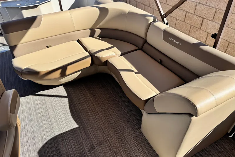 Slide: The Image of Luxurious beige seating on 2019 Veranda VF25F2 boat, featuring plush cushions and elegant design. - 19