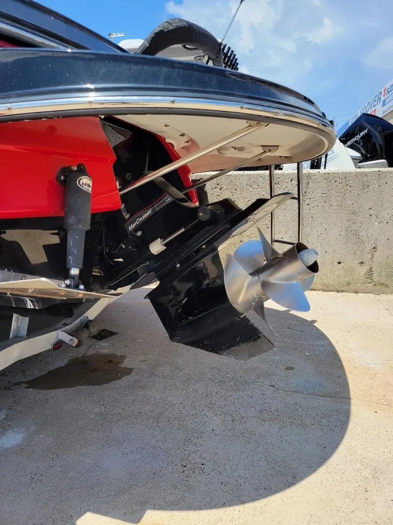 Slide: The Image of 2015 Monterey 224FSX boat propeller and stern drive close-up. - 4