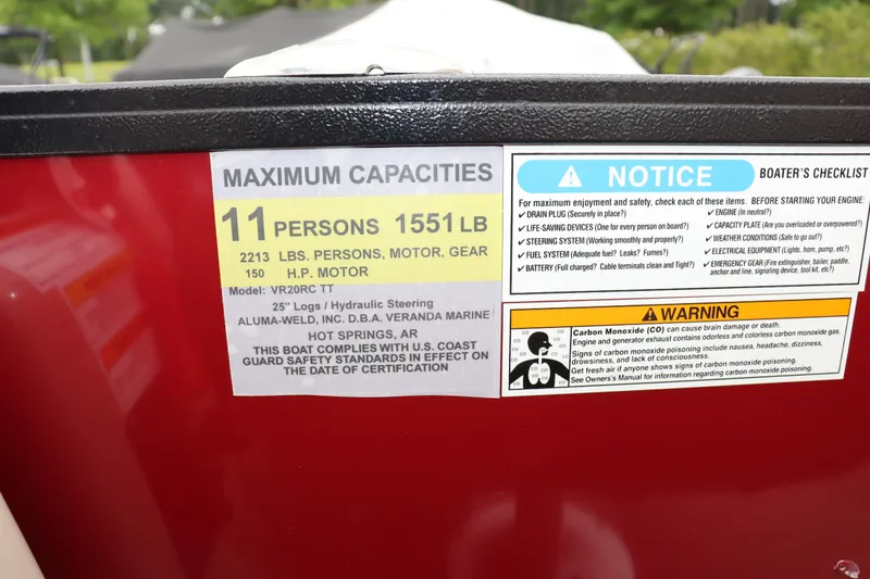 Slide: The Image of 2022 Veranda VR20 RC boat capacity and safety labels - 11