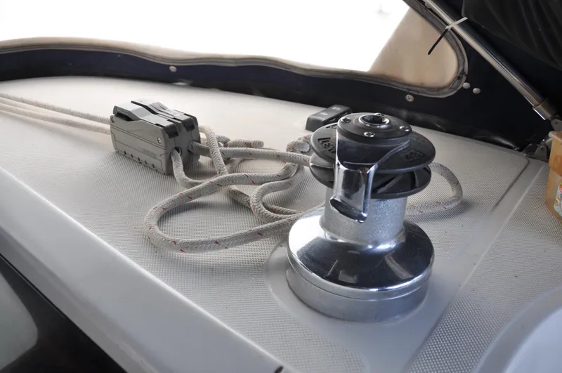 Slide: The Image of Winch and rope system on 1988 Tayana 52 sailboat deck. - 21