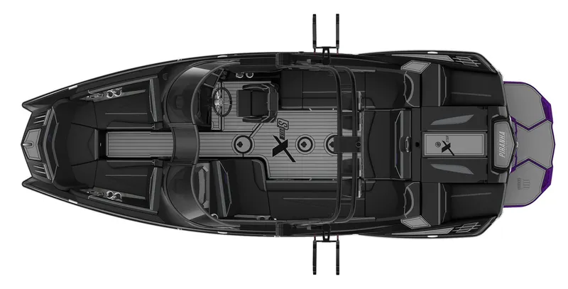 Slide: The Image of Top view of 2023 MasterCraft XStar S Piranha boat interior layout. - 12