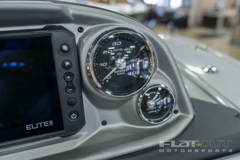 Slide: The Image of Close-up of 2022 South Bay 525 RS 3.0 Arch 250HP dashboard and gauges. - 16