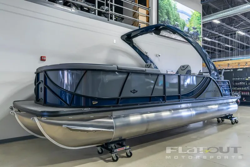 Slide: The Image of 2022 South Bay 525 RS 3.0 Arch 250HP pontoon boat in showroom. - 2