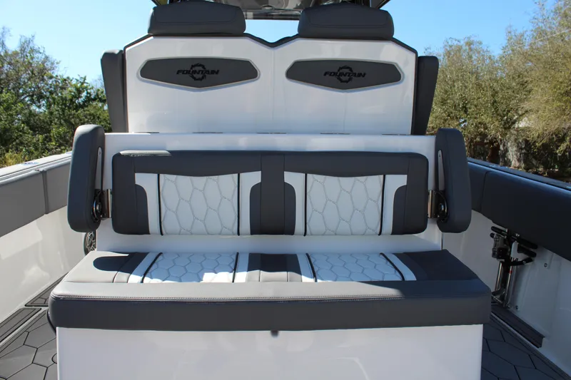 Slide: The Image of 2023 Fountain 34 SC boat seating with stylish upholstery and modern design. - 13