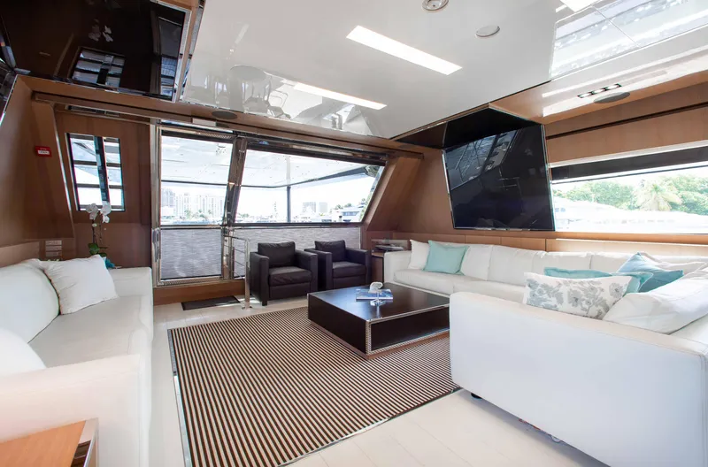 Slide: The Image of Luxurious interior of 2014 Riva Mythos Motoryacht with modern seating and large windows. - 47