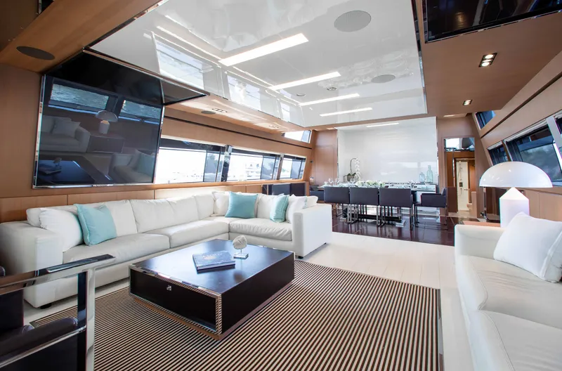 Slide: The Image of Luxurious interior of 2014 Riva Mythos Motoryacht with modern furnishings and elegant design. - 48