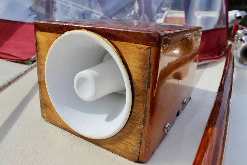 Slide: The Image of Wooden speaker box on 1981 Skookum 53 boat deck. - 33