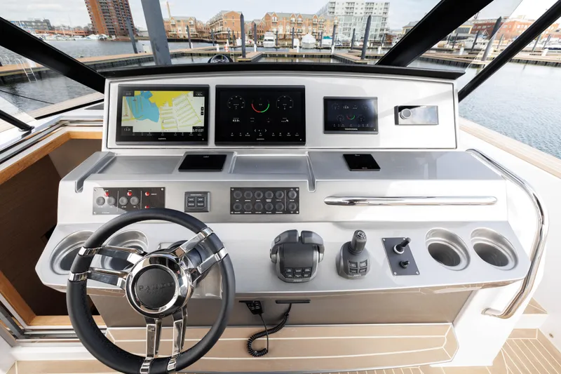 Slide: The Image of 2024 Pardo Yachts 43 helm station with advanced navigation and control systems. - 27