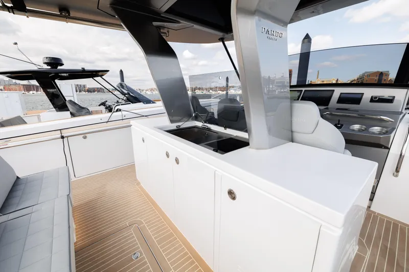 Slide: The Image of 2024 Pardo Yachts 43 interior with modern kitchen and seating area. - 16
