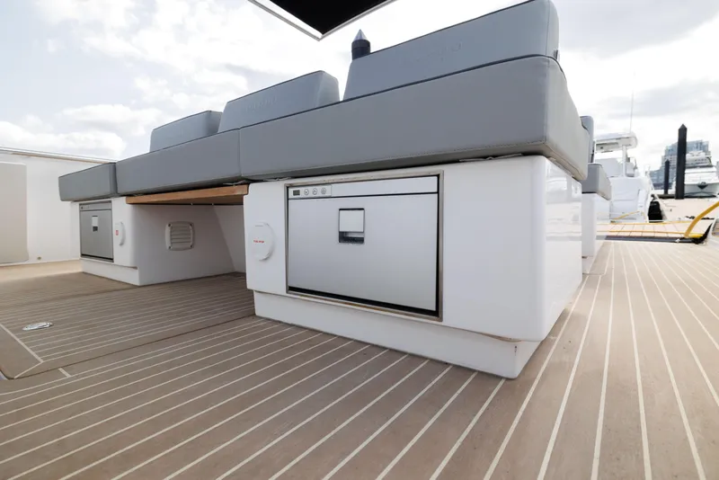 Slide: The Image of 2024 Pardo Yachts 43 deck with built-in storage and seating. - 37