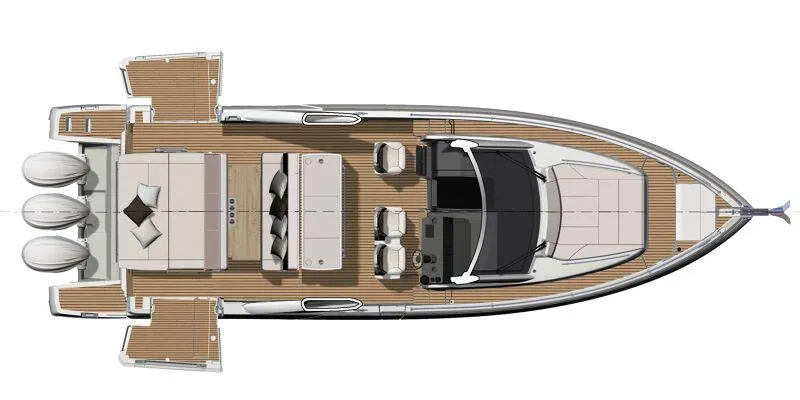 Slide: The Image of Top view of 2025 Jeanneau DB|43 Inboard luxury yacht with spacious deck layout. - 15
