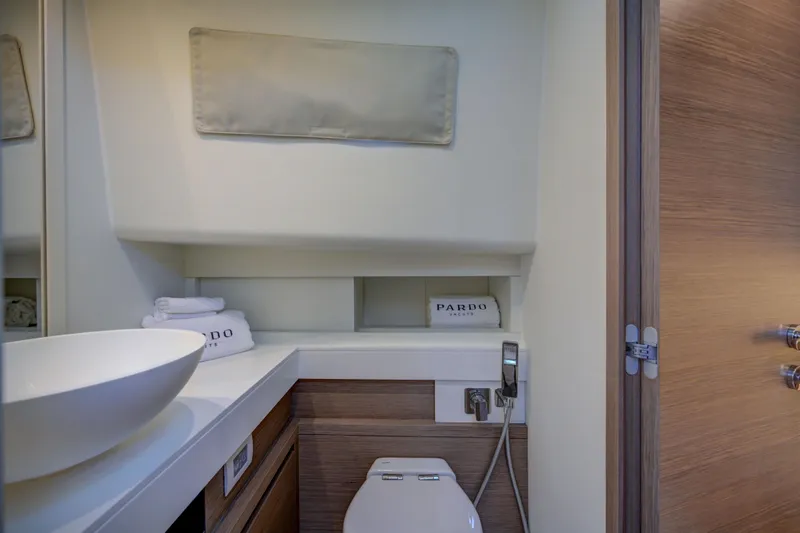 Slide: The Image of Modern bathroom in 2025 Pardo Yachts 50, featuring sleek design and high-end fixtures. - 18