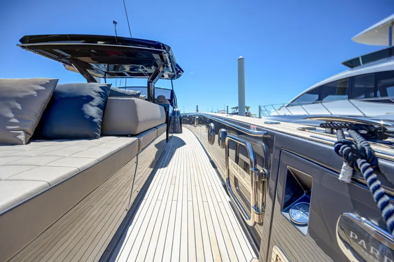 Slide: The Image of 2025 Pardo Yachts 50 luxury yacht deck with modern seating and sleek design. - 24