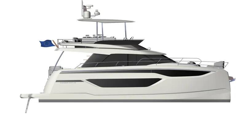 Slide: The Image of Prestige M48 2025 luxury yacht side view with modern design and sleek lines. - 21