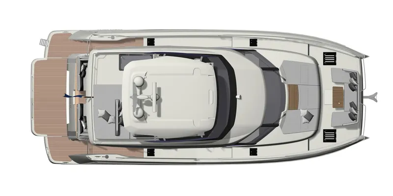 Slide: The Image of Top view of 2025 Prestige M48 luxury yacht with spacious deck layout. - 22