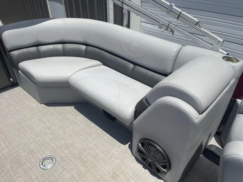 Slide: The Image of 2016 Misty Harbor Biscayne Bay CU 2285 boat interior seating with gray upholstery. - 9