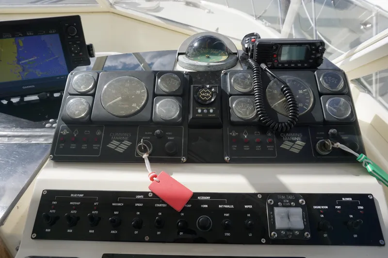 Slide: The Image of Control panel of a 1985 Hatteras 36 Convertible boat with navigation instruments. - 30