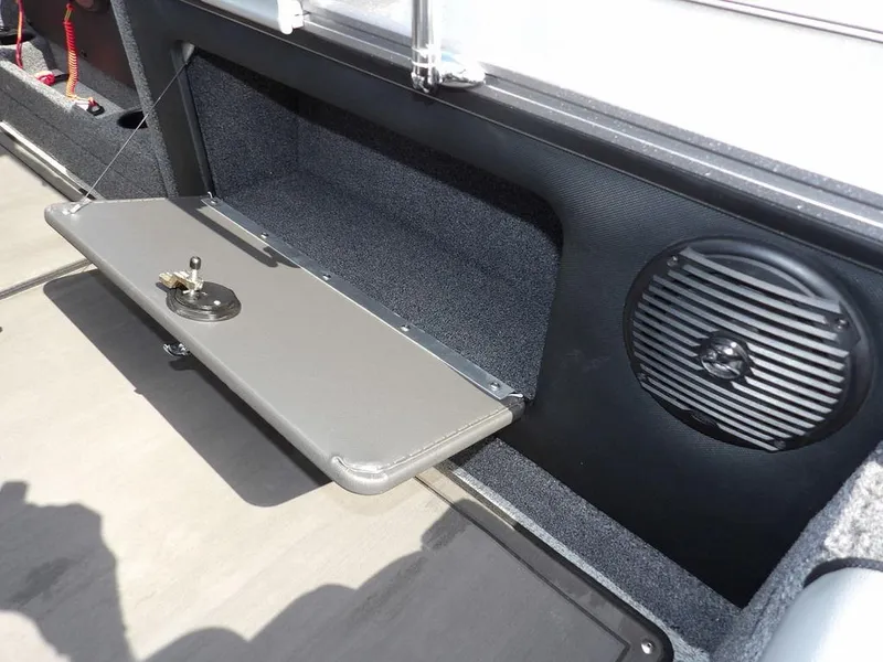 Slide: The Image of Interior of 2019 Lund 1975 Pro V Sport boat with storage compartment and speaker. - 16
