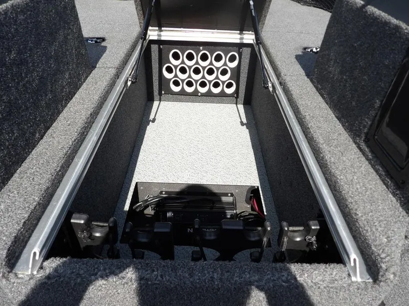 Slide: The Image of Interior view of 2019 Lund 1975 Pro V Sport boat storage compartment. - 42