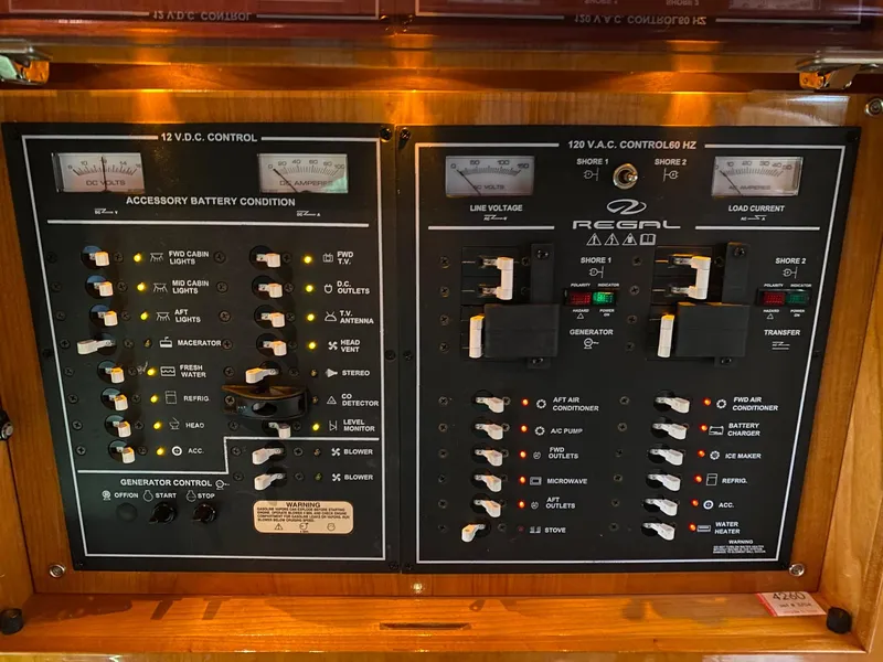 Slide: The Image of 2005 Regal Commodore 4260 control panel with 12V DC and 120V AC systems. - 19
