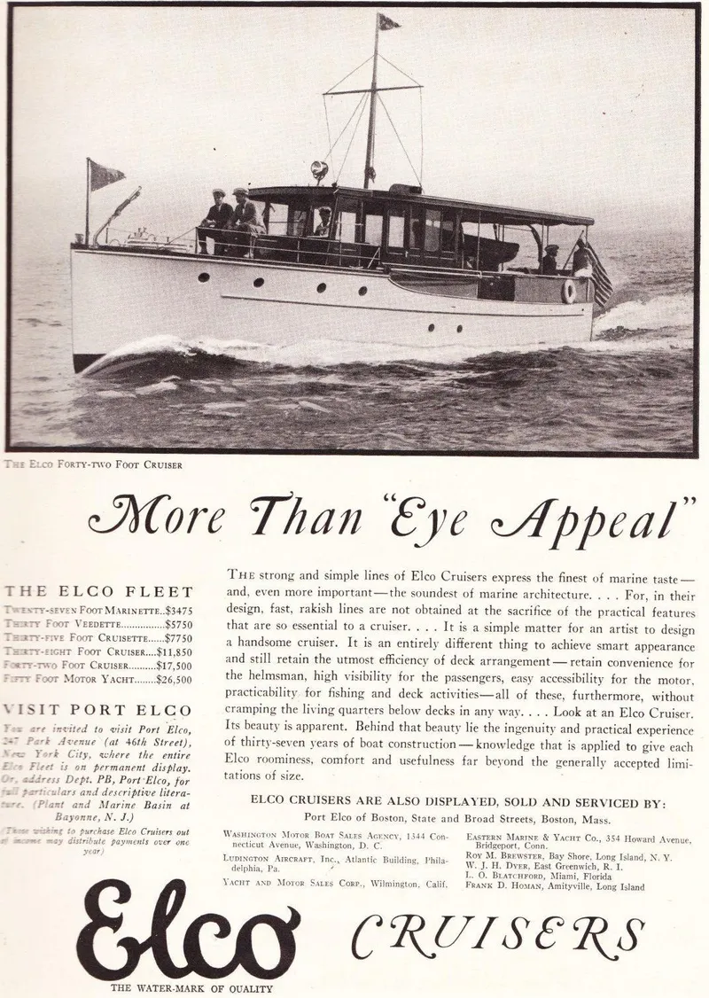 Slide: The Image of 1928 Elco Flat Top Cruiser advertisement with detailed description and image. - 24