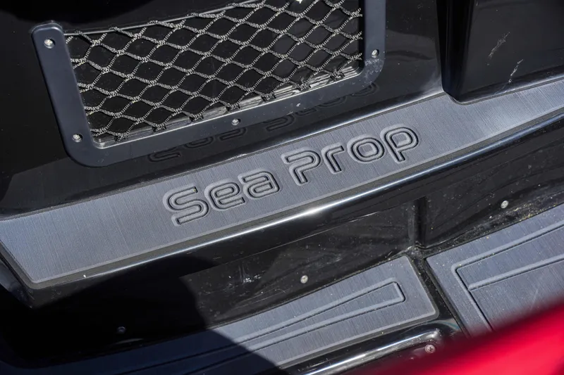 Slide: The Image of Sea Prop COMFORT 33 boat, 2025 model, close-up of branding and deck. - 19