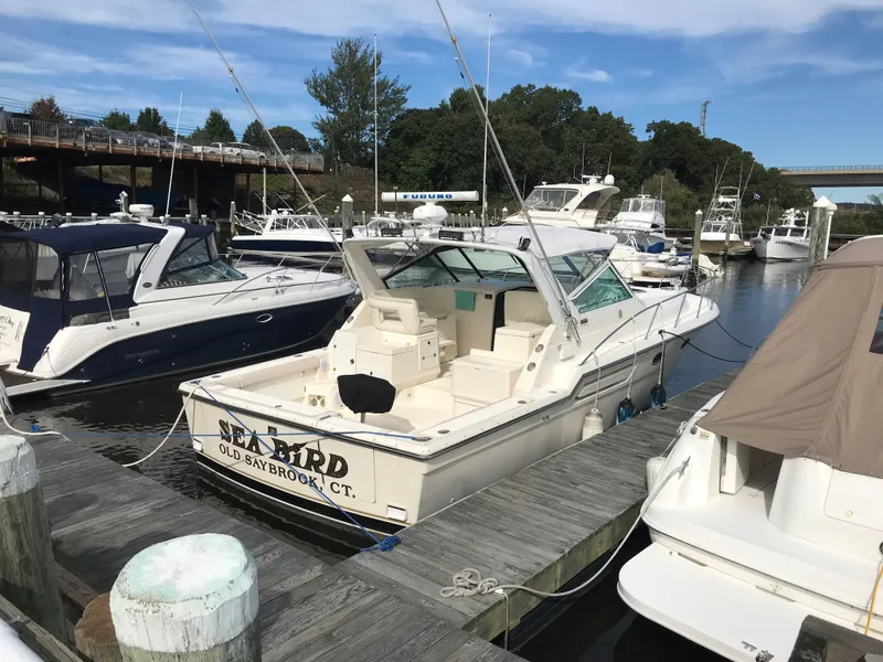 Slide: The Image of 1997 Tiara Yachts 3700 Open docked at marina, Old Saybrook, CT. - 3