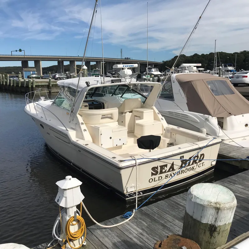 Slide: The Image of 1997 Tiara Yachts 3700 Open docked at marina, Old Saybrook, CT. - 5