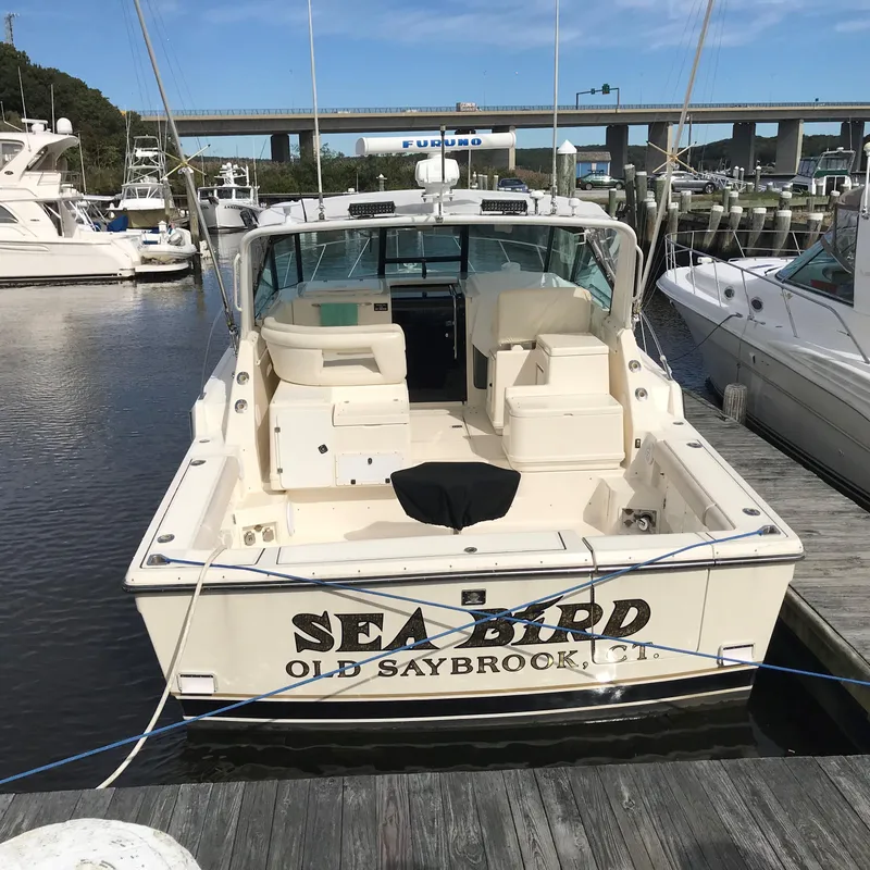 Slide: The Image of 1997 Tiara Yachts 3700 Open docked, named "Sea Bird," in Old Saybrook, CT marina. - 7