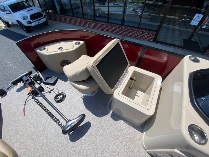 Slide: The Image of 2023 Veranda Fish VF20F4 boat interior with fishing equipment and storage compartments. - 8