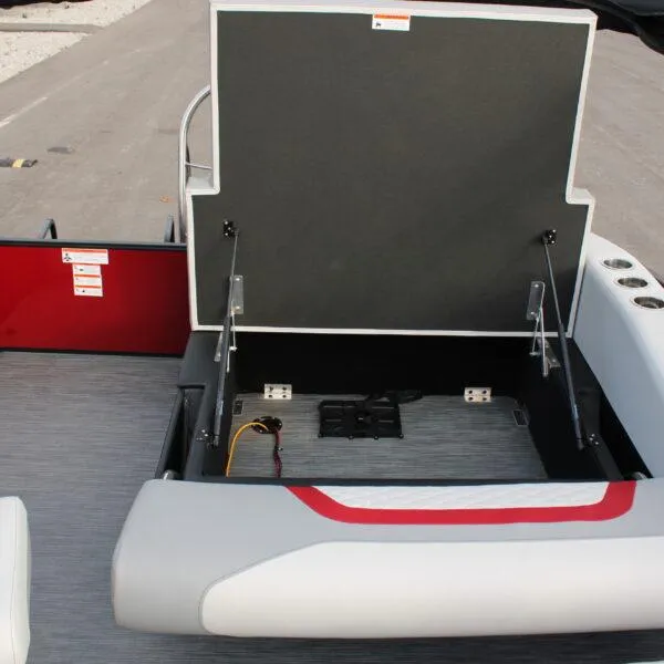 Slide: The Image of 2023 Lowe SS210 W Super Sport boat storage compartment with open hatch. - 6
